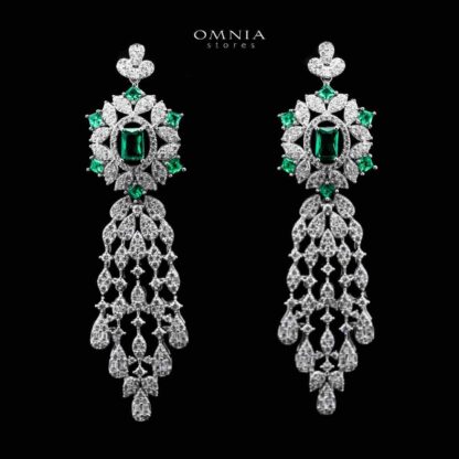 Omnia Ola Green Bridal Long chain Set Accessories in High Quality Zircon Stone Rhodium Plated - Image 4