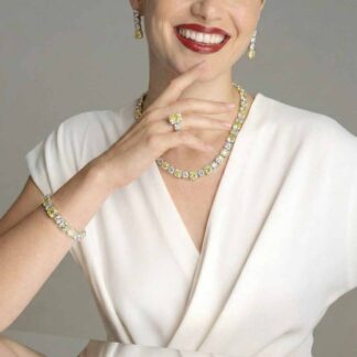 Omnia Alya Yellow and White Bridal Full Set in High Quality Simulated Diamonds Rhodium Plated