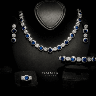 Omnia Lilian Blue Bridal Full Set in High Quality Simulated Diamonds Rhodium Plated