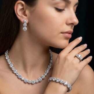 Omnia Lilian White Bridal Full Set in High Quality Simulated Diamonds Rhodium Plated