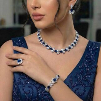 Omnia Muna Blue Bridal Full Set in High Quality Simulated Diamonds