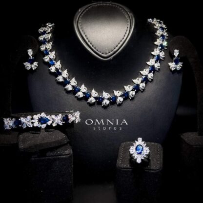 Omnia Muna Blue Bridal Full Set in High Quality Simulated Diamonds