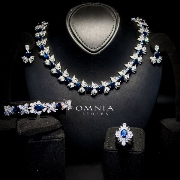 Omnia Muna Blue Bridal Full Set Accessories in High Quality Simulated Diamonds