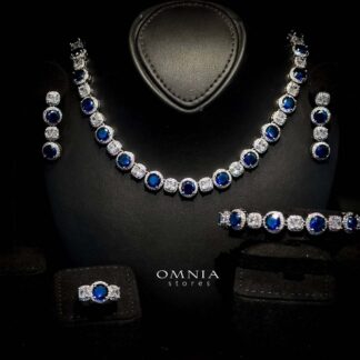 Omnia Lilian Blue Bridal Full Set in High Quality Simulated Diamonds Rhodium Plated