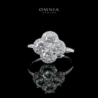 Omnia Horreya Floral Ring in 92.5 Silver With High Quality Iced Cut Stone