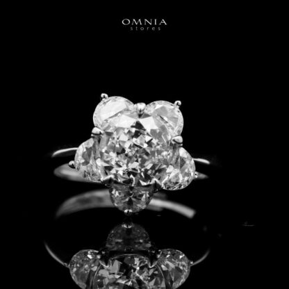 Omnia Ivana Pure White Flower Ring in High Quality Iced Cut