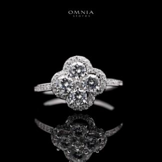 Omnia Horreya Floral Ring in 92.5 Silver With High Quality Iced Cut Stone