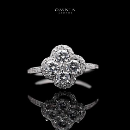 Omnia Horreya Floral Ring in 92.5 Silver With High Quality Iced Cut Stone