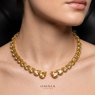 Omnia Nailah Gold Yellow Necklace In 925 Silver With High Quality Lab Crafted Stones