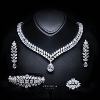 Omnia Dalal Bridal White Full Set with Teardrop Design in High Quality Zircon Stone Rhodium Plated