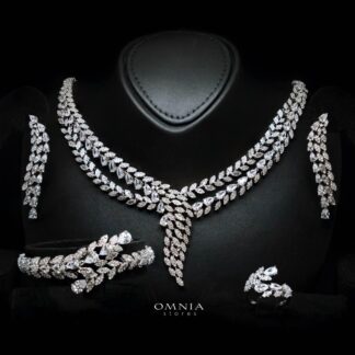 Omnia Yasira Leaf-Design White Luxury Bridal Full Set in High Quality Zircon Stone Rhodium Plated