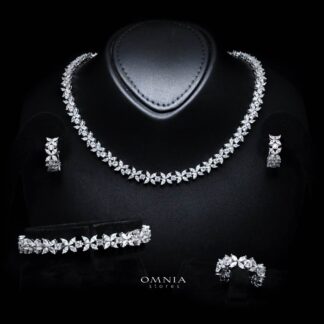 Omnia Lamara Floral-Inspired Tennis Set in 92.5 Silver with High Quality Iced Cut Stones