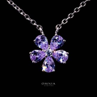 Omnia Purple Bloom Necklace In 92.5 Silver with High Quality Simulated Diamonds