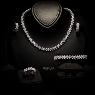 Omnia Lamara Floral-Inspired Tennis Set in 92.5 Silver with High Quality Iced Cut Stones