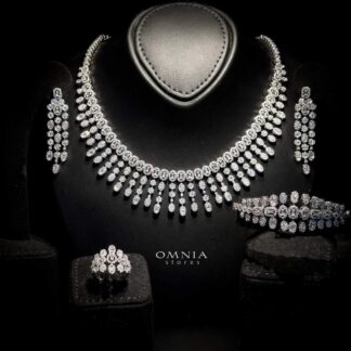 Omnia Leen White Luxury Bridal Full Set in High Quality Zircon Stone Rhodium Plated