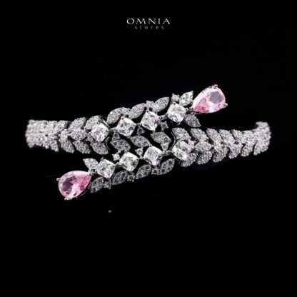 Omnia Yara Bridal Pink and White Full Set in High Quality Zircon Stone Rhodium Plated - Image 5