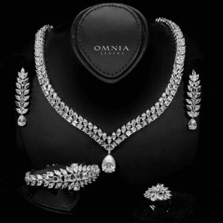 Omnia Dalal Bridal White Full Set with Teardrop Design in High Quality Zircon Stone Rhodium Plated