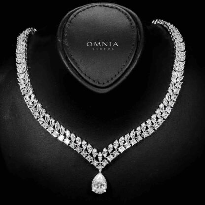Omnia Dalal Bridal White Full Set with Teardrop Design in High Quality Zircon Stone Rhodium Plated - Image 2