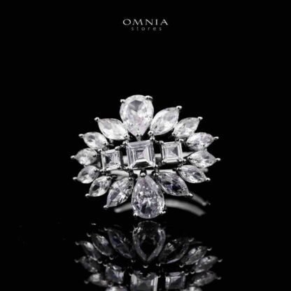 Omnia Dalal Bridal White Full Set with Teardrop Design in High Quality Zircon Stone Rhodium Plated - Image 3