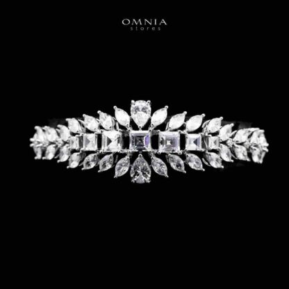 Omnia Dalal Bridal White Full Set with Teardrop Design in High Quality Zircon Stone Rhodium Plated - Image 4