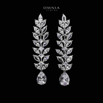 Omnia Dalal Bridal White Full Set with Teardrop Design in High Quality Zircon Stone Rhodium Plated - Image 5