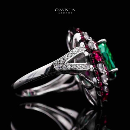 Omnia Maliya Green and Pink Ring in 92.5 Silver with High Quality Simulated Diamonds - Image 3
