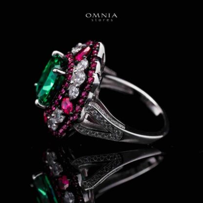 Omnia Maliya Green and Pink Ring in 92.5 Silver with High Quality Simulated Diamonds - Image 2