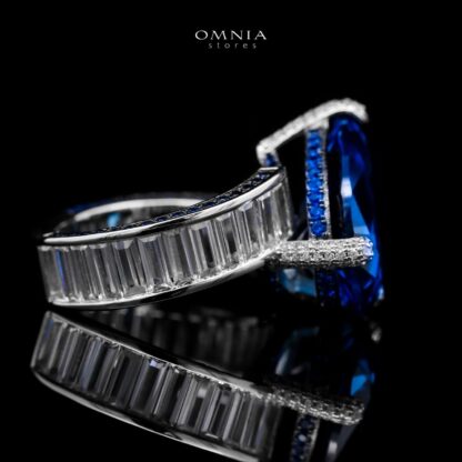 Omnia Sapphire Blue Teardrop Stone Ring in 92.5 Silver with High Quality Simulated Diamonds - Image 3