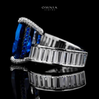 Omnia Sapphire Blue Teardrop Stone Ring in 92.5 Silver with High Quality Simulated Diamonds - Image 2