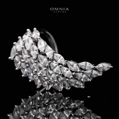 Omnia Statement Leaf Design Ring in 92.5 Silver with High Quality Iced Cut Stones - Image 3