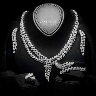 Omnia Yasira Leaf-Design White Luxury Bridal Full Set in High Quality Zircon Stone Rhodium Plated