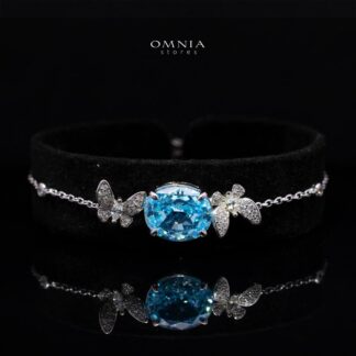 Omnia Maysun Baby Blue Bracelet in 92.5 Silver with High Quality Simulated Diamonds