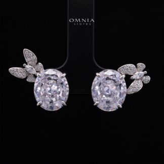 Omnia Maysun Pure White Earrings in 92.5 Silver with High Quality Simulated Diamonds