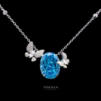 Omnia Maysun Baby Blue Necklace in 92.5 Silver with High Quality Simulated Diamonds