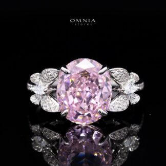 Omnia Maysun Pink Oval Ring in 92.5 Silver with High Quality Simulated Diamonds