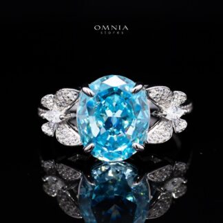 Omnia Maysun Baby Blue Oval Ring in 92.5 Silver with High Quality Simulated Diamonds