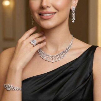 Omnia Camilla White Luxury Bridal Full Set in High Quality Rhodium Plated Zircon Stones