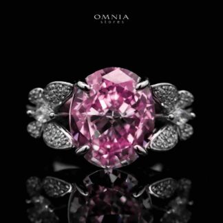 Omnia Maysun Pink Oval Ring in 92.5 Silver with High Quality Simulated Diamonds