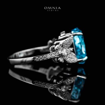 Omnia Maysun Baby Blue Oval Ring in 92.5 Silver with High Quality Simulated Diamonds - Image 3
