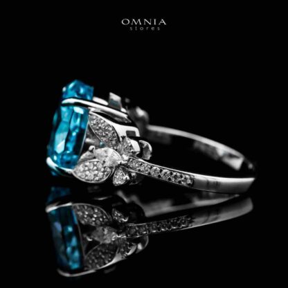 Omnia Maysun Baby Blue Oval Ring in 92.5 Silver with High Quality Simulated Diamonds - Image 2