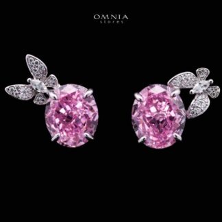 Omnia Maysun Pink Earrings in 925 Silver with High Quality Simulated Diamonds