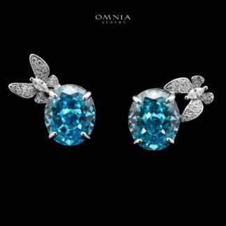 Omnia Maysun Baby Blue Earrings in 92.5 Silver with High Quality Simulated Diamonds