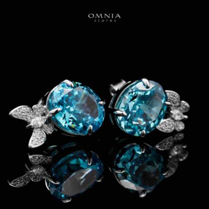 Omnia Maysun Baby Blue Earrings in 92.5 Silver with High Quality Simulated Diamonds - Image 3
