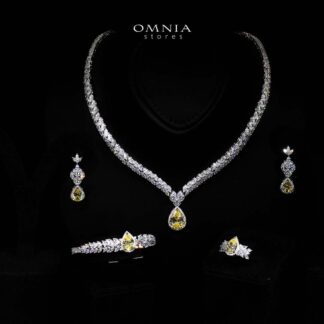 Omnia Aamira Teardrop-Design Bridal Yellow Full Set with High-Quality Zircon Stones in Rhodium-Plated Finish