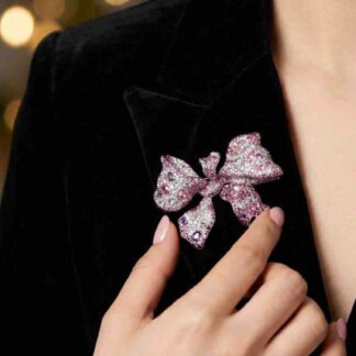 Omnia Clara Bow Brooch with Multi-Color Stones in High-Quality Simulated Diamonds