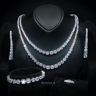 Omnia Ansa White Large Size Luxury Bridal Full Set in High Quality Simulated Diamonds Rhodium Plated