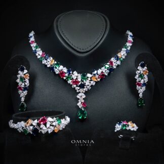 Omnia Reman Multi-color Bridal Full Set in High Quality Zircon Stone in Rhodium Plated