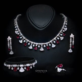 Omnia Marwa Red Bridal Full Set in High Quality Zircon Stone Rhodium Plated