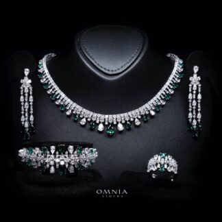 Omnia Nisrine Green Luxury Bridal Full Set in High Quality Zircon Stone Rhodium Plated