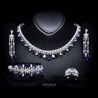 Omnia Nisrine Blue Bridal Full Set in High Quality Zircon Stone in Rhodium Plated